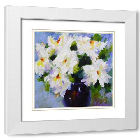 White Peony Bouquet White Modern Wood Framed Art Print with Double Matting by Gatens, Pamela