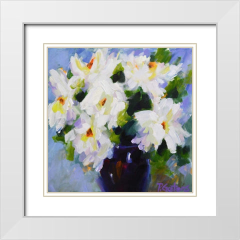 White Peony Bouquet White Modern Wood Framed Art Print with Double Matting by Gatens, Pamela