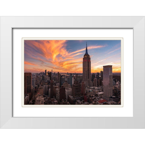 9-11 New York Sunset 2 White Modern Wood Framed Art Print with Double Matting by Getty, Bruce