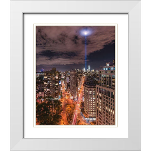 Tribute Lights Flatiron District White Modern Wood Framed Art Print with Double Matting by Getty, Bruce