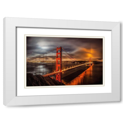 Golden Gate Evening White Modern Wood Framed Art Print with Double Matting by Gavrilis, John