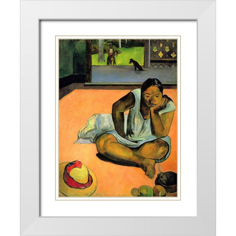 La Boudeuse (Te Faaturuma) White Modern Wood Framed Art Print with Double Matting by Gauguin, Paul