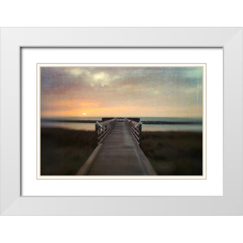 Sunset Pier White Modern Wood Framed Art Print with Double Matting by Hanna, Dawn D.