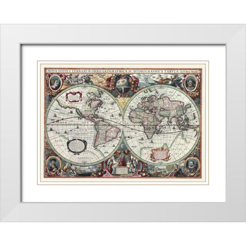 Nova Totius Terrarum Orbis Tabula White Modern Wood Framed Art Print with Double Matting by Hondius, Hendrik