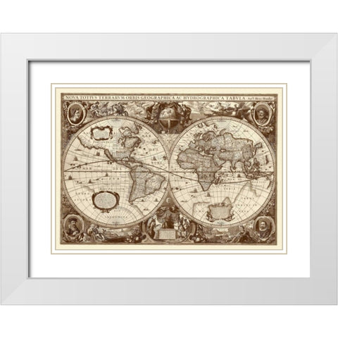 Nova Totius Terrarum Orbis Tabula White Modern Wood Framed Art Print with Double Matting by Hondius, Hendrik