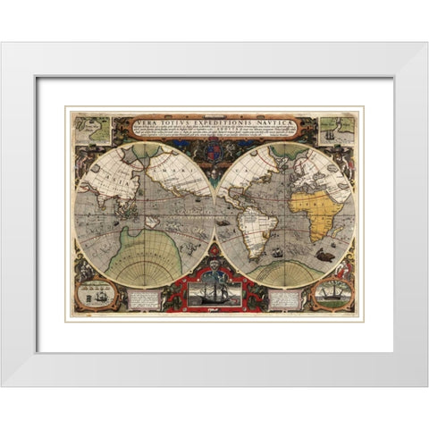 Vera Totius Expeditionis Nauticae White Modern Wood Framed Art Print with Double Matting by Hondius, Jodocus