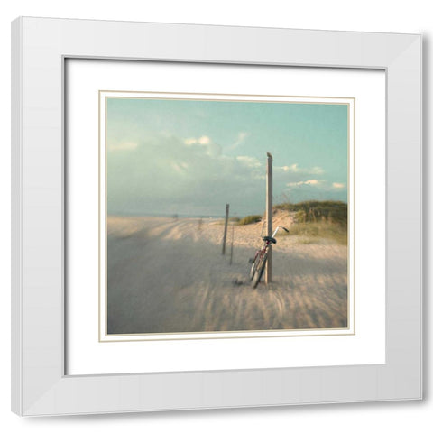 Biking on Ocracoke White Modern Wood Framed Art Print with Double Matting by Hanna, Dawn D.