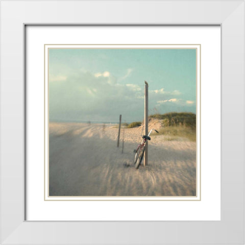 Biking on Ocracoke White Modern Wood Framed Art Print with Double Matting by Hanna, Dawn D.