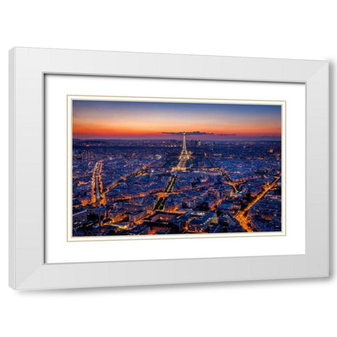 City Lights White Modern Wood Framed Art Print with Double Matting by Herrera, H.J.