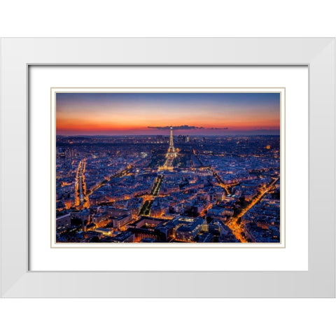City Lights White Modern Wood Framed Art Print with Double Matting by Herrera, H.J.