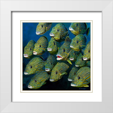 Shoal of Grunts White Modern Wood Framed Art Print with Double Matting by Henderson, Jan