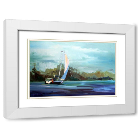 Sailboat White Modern Wood Framed Art Print with Double Matting by Hallock, Carol