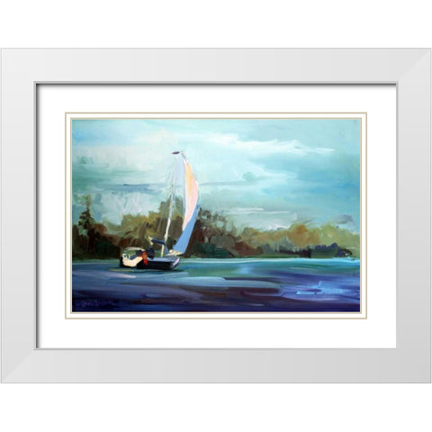 Sailboat White Modern Wood Framed Art Print with Double Matting by Hallock, Carol
