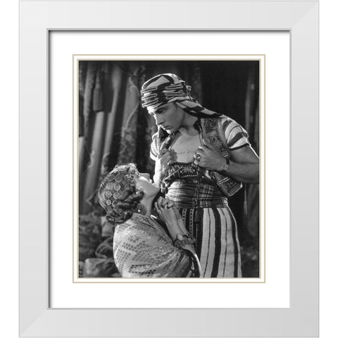 Rudolph Valentino The Son of the Sheik with Vilma Banky White Modern Wood Framed Art Print with Double Matting by Unknown