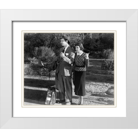 Clark Gable and Claudette Colbert 1934 It Happened One Night White Modern Wood Framed Art Print with Double Matting by Unknown