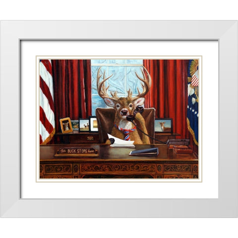 The Buck Stops Here White Modern Wood Framed Art Print with Double Matting by Heffernan, Lucia