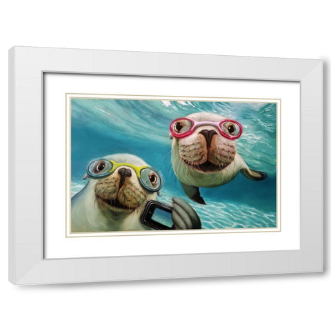Underwater Selfie White Modern Wood Framed Art Print with Double Matting by Heffernan, Lucia