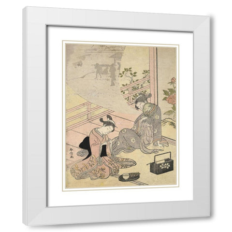 Cortesan Dreaming White Modern Wood Framed Art Print with Double Matting by Harunobu, Suzuki
