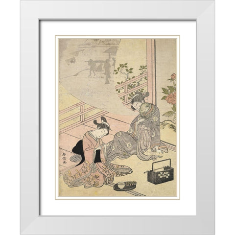 Cortesan Dreaming White Modern Wood Framed Art Print with Double Matting by Harunobu, Suzuki