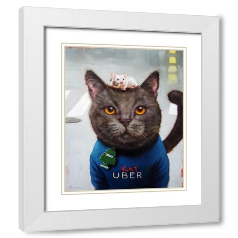 Cat Uber White Modern Wood Framed Art Print with Double Matting by Heffernan, Lucia