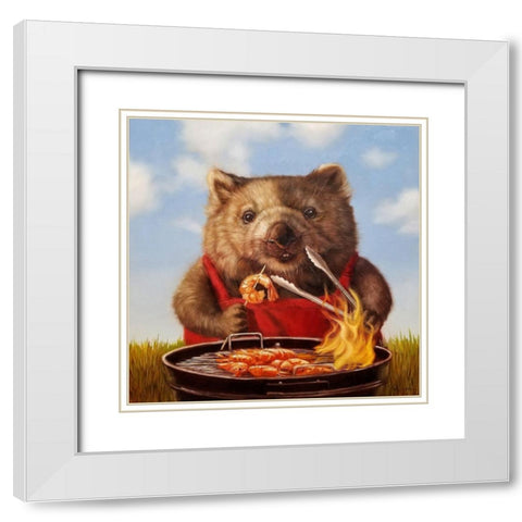 Shrimp On The Barbie White Modern Wood Framed Art Print with Double Matting by Heffernan, Lucia