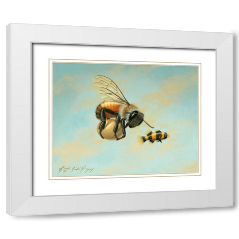 Beeing Egg Snatched White Modern Wood Framed Art Print with Double Matting by Herzog, Linda Ridd