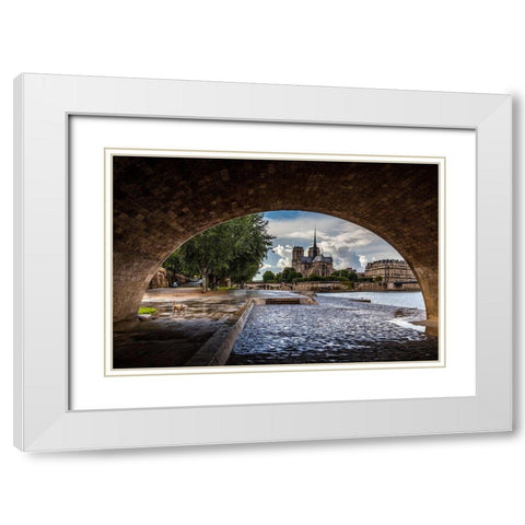 Chien et Notre Dame White Modern Wood Framed Art Print with Double Matting by Herrera, H.J.