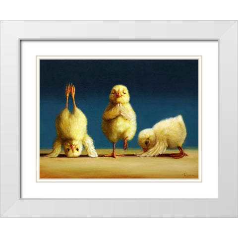 Yoga Chicks White Modern Wood Framed Art Print with Double Matting by Heffernan, Lucia