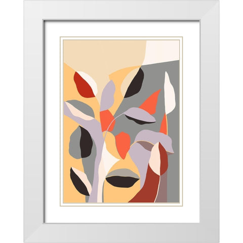 Happy Leaves B White Modern Wood Framed Art Print with Double Matting by Horvat, Ioana
