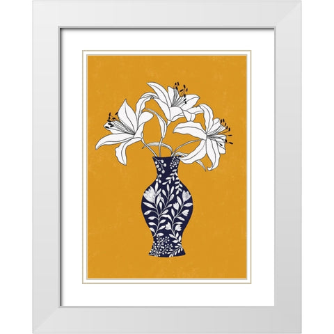 Lily On Yellow White Modern Wood Framed Art Print with Double Matting by Horvat, Ioana