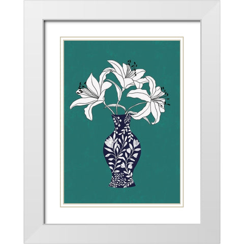 Lily On Teal White Modern Wood Framed Art Print with Double Matting by Horvat, Ioana
