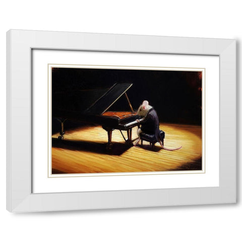 Little Pianist White Modern Wood Framed Art Print with Double Matting by Heffernan, Lucia