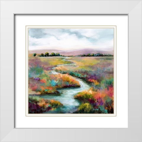 Meandering Stream White Modern Wood Framed Art Print with Double Matting by Hale, Karen