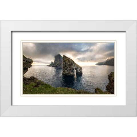 Sunset at Drangarnir White Modern Wood Framed Art Print with Double Matting by Head, Danny