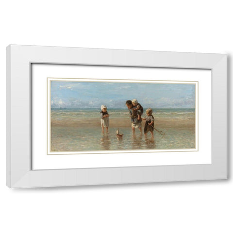 Children of the Sea-1872 White Modern Wood Framed Art Print with Double Matting by Israels, Jozef