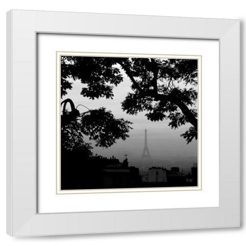 Eiffel Tower View 1 White Modern Wood Framed Art Print with Double Matting by PhotoINC Studio