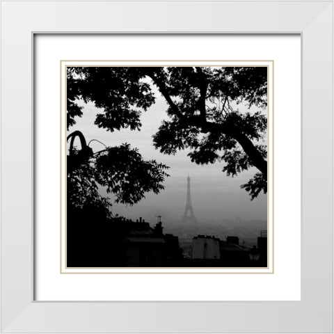 Eiffel Tower View 1 White Modern Wood Framed Art Print with Double Matting by PhotoINC Studio
