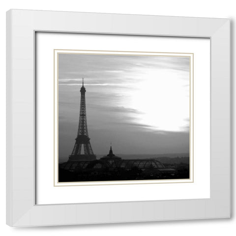 Eiffel Tower View White Modern Wood Framed Art Print with Double Matting by PhotoINC Studio