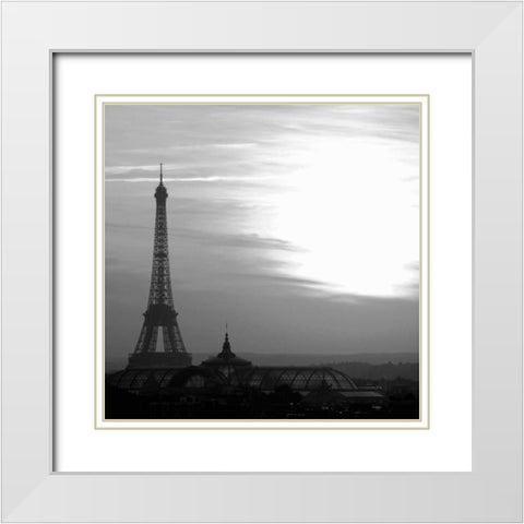 Eiffel Tower View White Modern Wood Framed Art Print with Double Matting by PhotoINC Studio