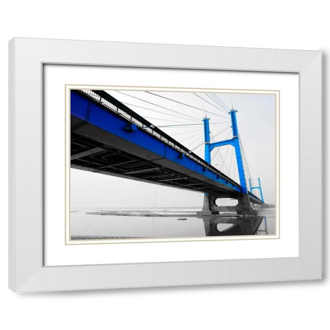 Suspension Bridge in Blue White Modern Wood Framed Art Print with Double Matting by PhotoINC Studio