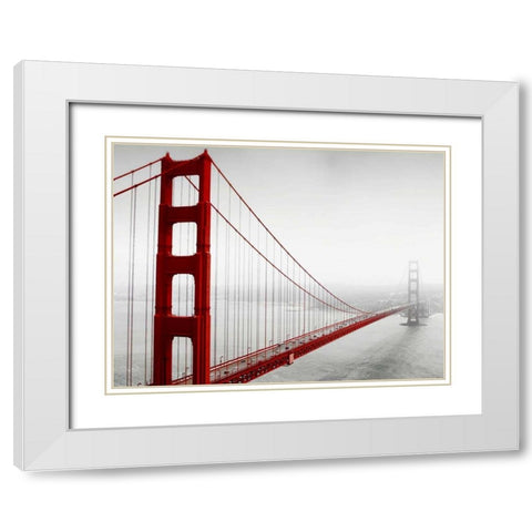 Golden Gate Bridge in Fog White Modern Wood Framed Art Print with Double Matting by PhotoINC Studio