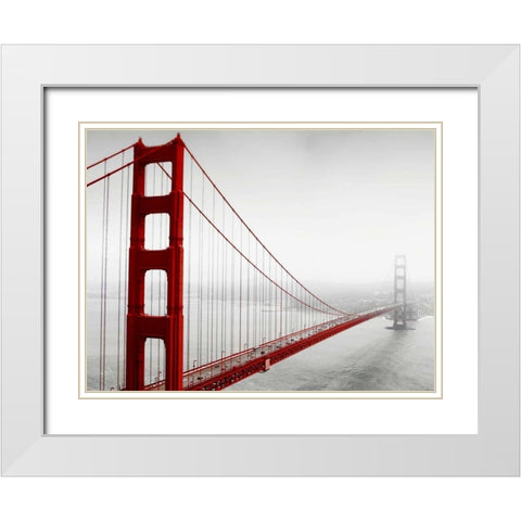 Golden Gate Bridge in Fog White Modern Wood Framed Art Print with Double Matting by PhotoINC Studio