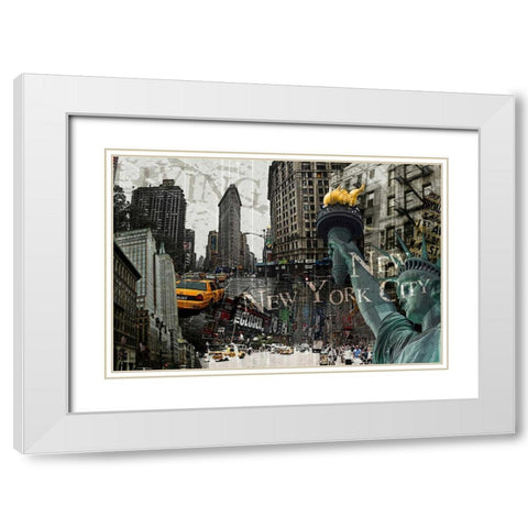 New York White Modern Wood Framed Art Print with Double Matting by GraphINC