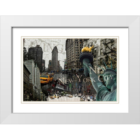 New York White Modern Wood Framed Art Print with Double Matting by GraphINC