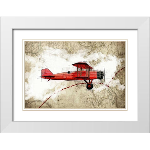 Biplane 3 White Modern Wood Framed Art Print with Double Matting by GraphINC Studio