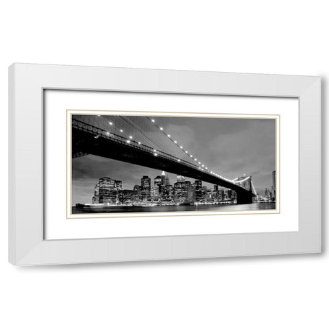 Brooklyn Bridge View White Modern Wood Framed Art Print with Double Matting by PhotoINC Studio