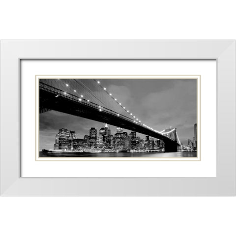 Brooklyn Bridge View White Modern Wood Framed Art Print with Double Matting by PhotoINC Studio