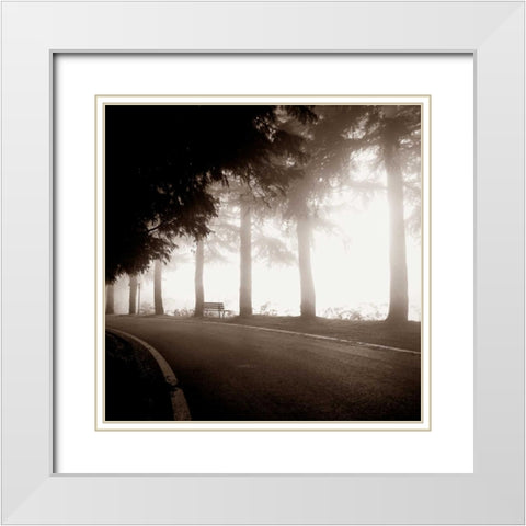 Roadside Bench White Modern Wood Framed Art Print with Double Matting by PhotoINC Studio