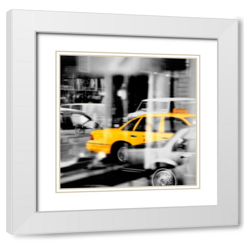 Yellow Taxi Reflection White Modern Wood Framed Art Print with Double Matting by PhotoINC Studio