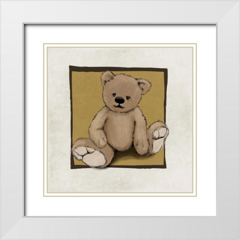 Teddy Bear White Modern Wood Framed Art Print with Double Matting by GraphINC